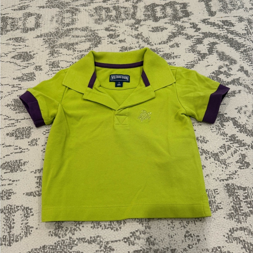 Vilebrequin Lime Green Polo with Purple Accents 2T